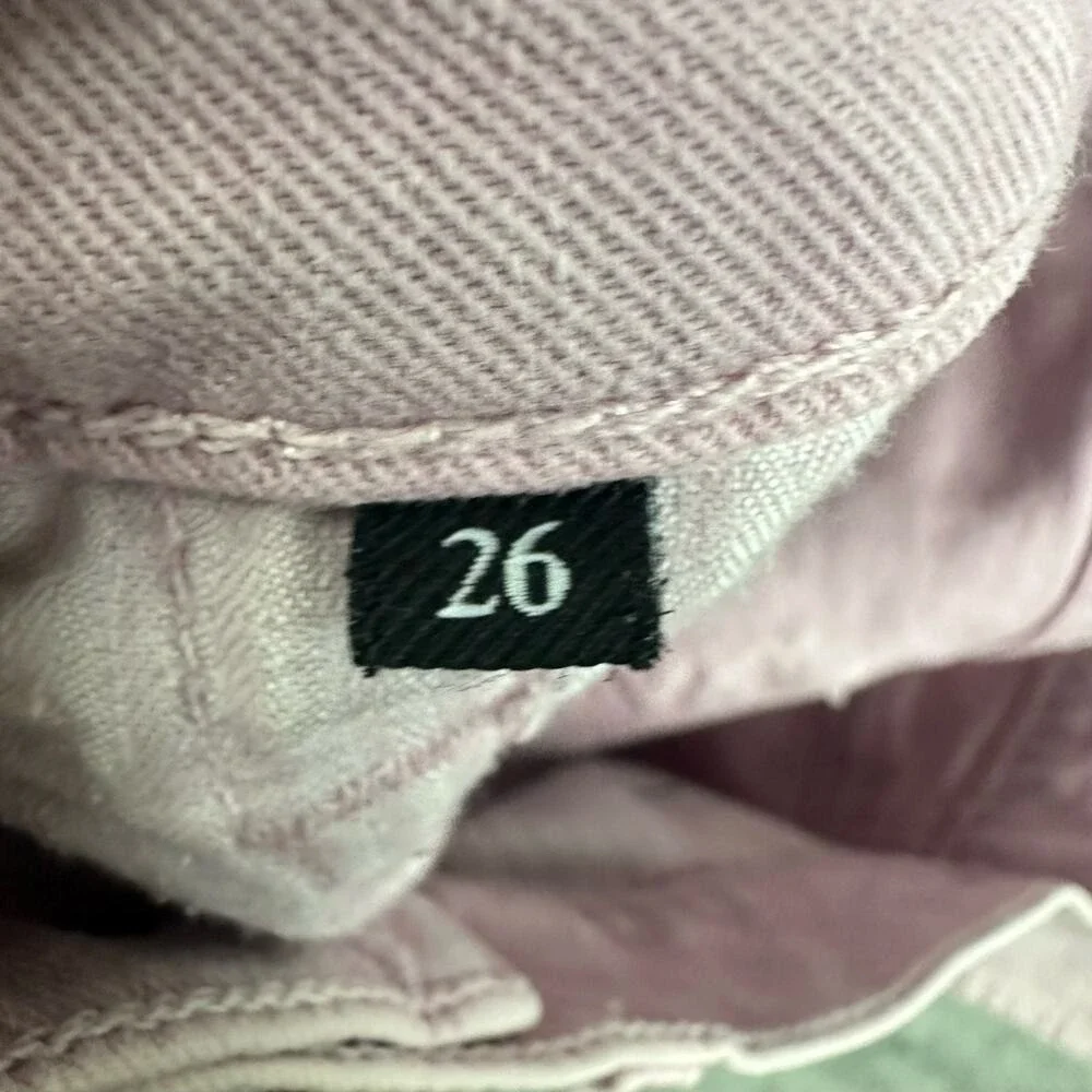 7 For All Mankind High Waist Cropped Straight Jeans Pink Acid Wash Size 26‎